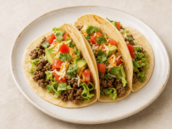 Ground beef tacos with fresh toppings